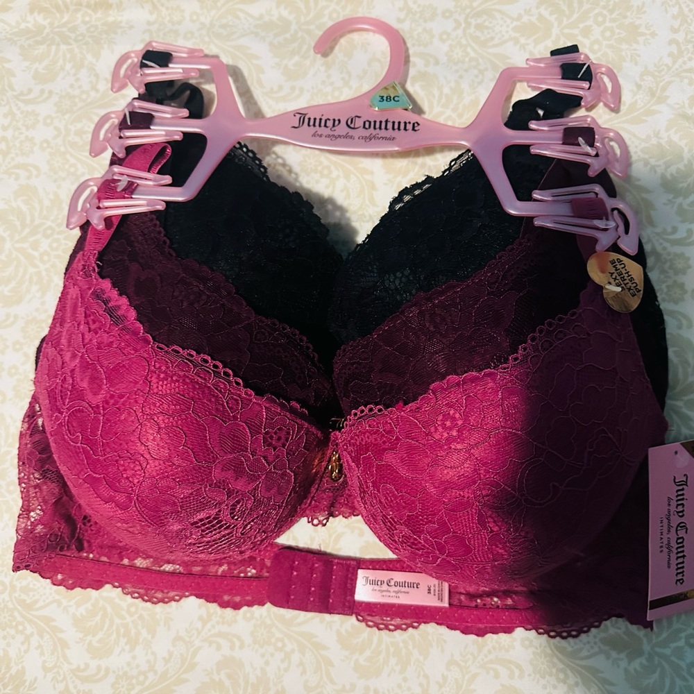 Juicy Couture✨❤️🤎🖤Lace Bra Set - Burgundy, Deep Rose and Black 3pk